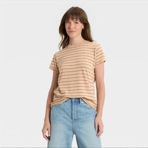Universal Thread Tan Stripe Womens Short Sleeve T-Shirt Large